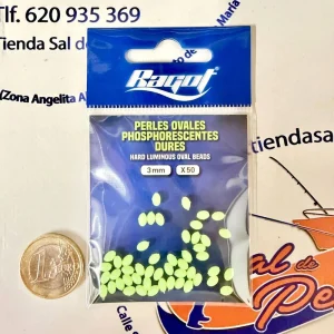 PERLAS OVALES BLANDAS RAGOT COLOR VERDE LUMINOSAS TALLA 3MM. 50 UNID.