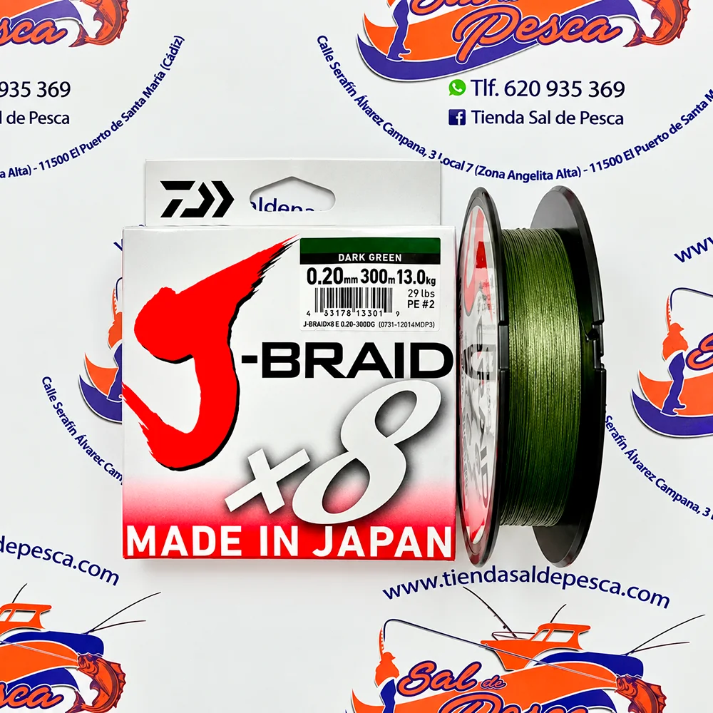 HILO TRENZADO DAIWA J-BRAID 8X 300MT. 0,20MM. COLOR VERDE