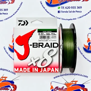 HILO TRENZADO DAIWA J-BRAID 8X 300MT. 0,22MM. COLOR VERDE