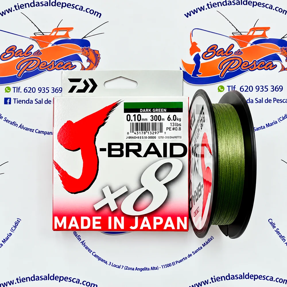HILO TRENZADO DAIWA J-BRAID 8X 300MT. 0,10MM. COLOR VERDE