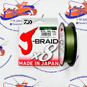 HILO TRENZADO DAIWA J-BRAID 8X 300MT. 0,13MM. COLOR VERDE
