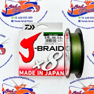 HILO TRENZADO DAIWA J-BRAID 8X 300MT. 0,18MM. COLOR VERDE