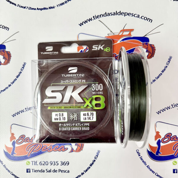 HILO TRENZADO TUBERTINI SK X8 VERDE OSCURO 300MT. PE 0,8 - 0,10MM.