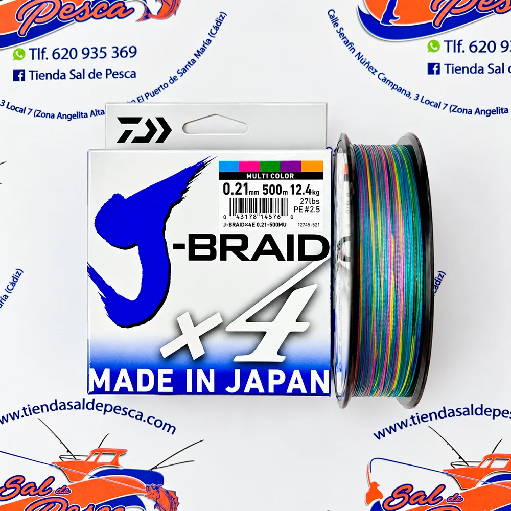 HILO TRENZADO DAIWA JAPAN J-BRAID 4X 0,21MM. MULTICOLOR 500MT.