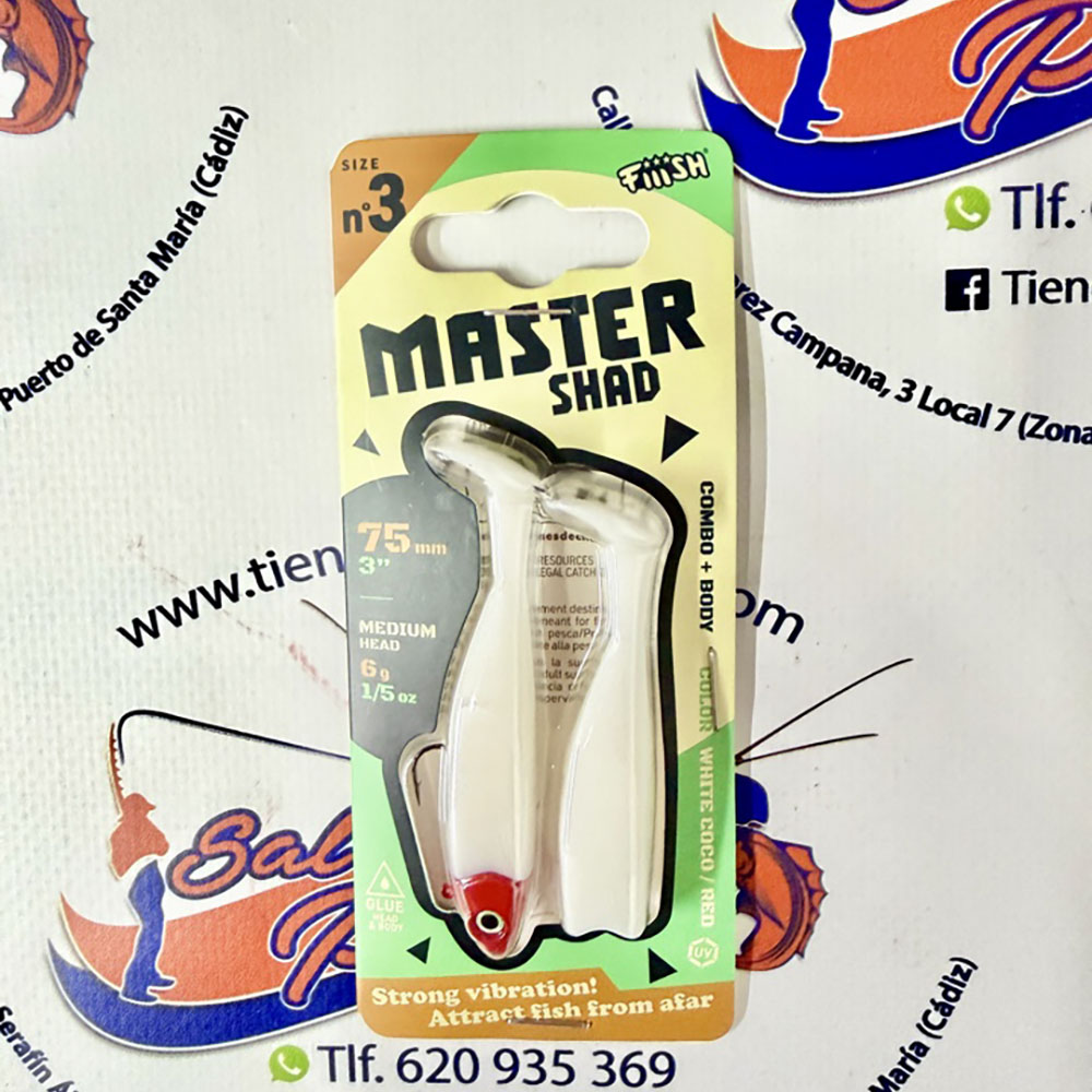 SEÑUELO FIIISH MASTER SHAD 75 COMBO MEDIUM 6GR. WHITE COCO-RED HEAD