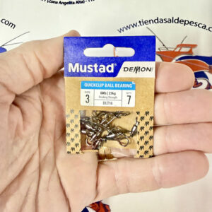 EMERILLON MOSQUETON MUSTAD QUICKKLIP W/BALL BEARING NUM. 3 60LB/27KG.