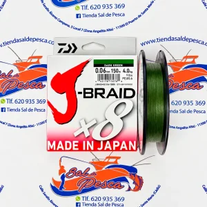 HILO TRENZADO DAIWA J-BRAID 8X 150MT. 0,06MM. COLOR VERDE