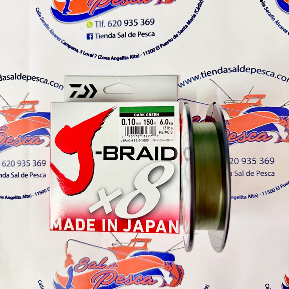 HILO TRENZADO DAIWA J-BRAID 8X 150MT. 0,10MM. COLOR VERDE