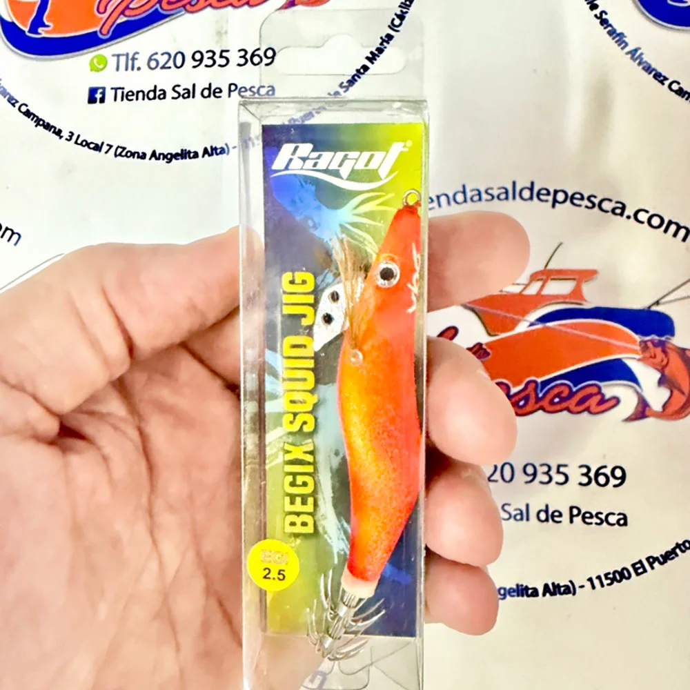 MUESTRA CALAMAR RAGOT BEGIX EGI 2.5 COLOR ORANGE PINK NAT 10CM. 13GR.