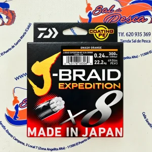 HILO TRENZADO DAIWA JAPAN J-BRAID EXP. 8X 0,24MM. NARANJA 300MT.