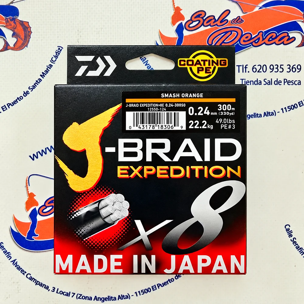 HILO TRENZADO DAIWA JAPAN J-BRAID EXP. 8X 0,24MM. NARANJA 300MT.