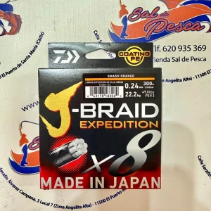 HILO TRENZADO DAIWA JAPAN J-BRAID EXP. 8X 0,24MM. NARANJA 300MT.
