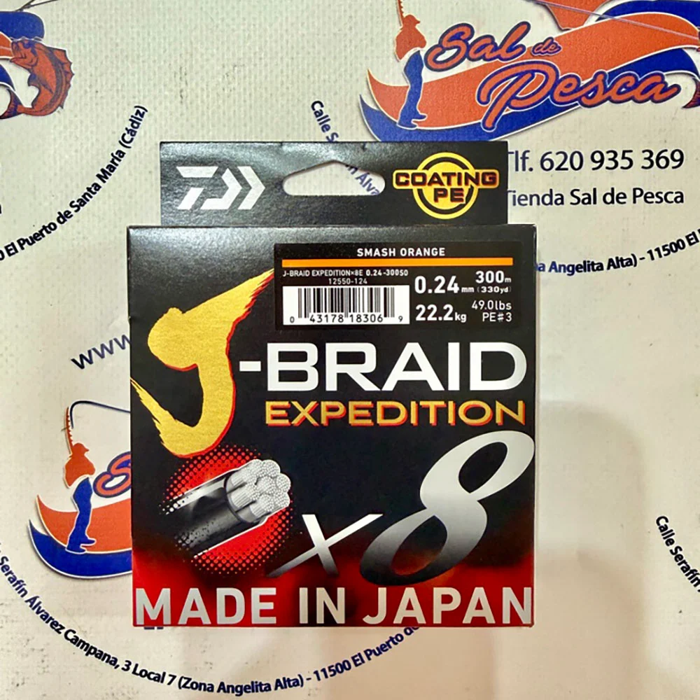 HILO TRENZADO DAIWA JAPAN J-BRAID EXP. 8X 0,24MM. NARANJA 300MT.