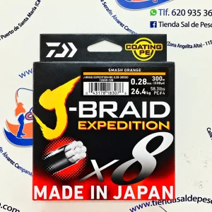 HILO TRENZADO DAIWA JAPAN J-BRAID EXP. 8X 0,28MM. NARANJA 300MT.