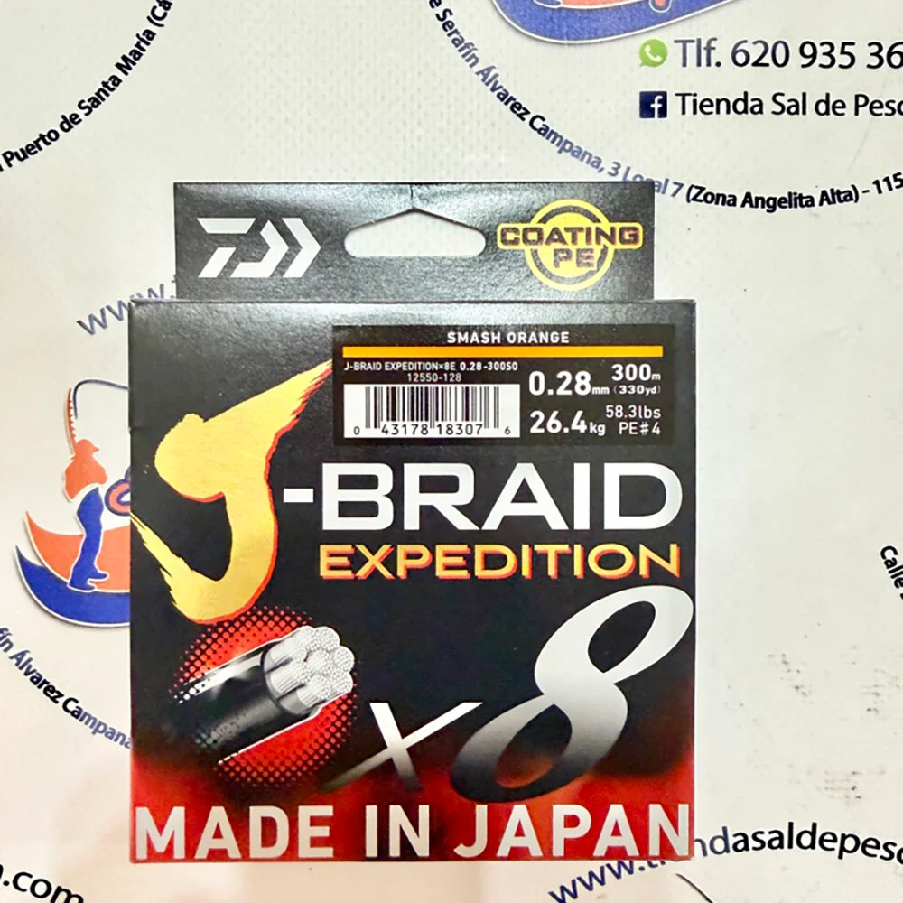 HILO TRENZADO DAIWA JAPAN J-BRAID EXP. 8X 0,28MM. NARANJA 300MT.