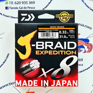 HILO TRENZADO DAIWA JAPAN J-BRAID EXP. 8X 0,32MM. NARANJA 300MT.