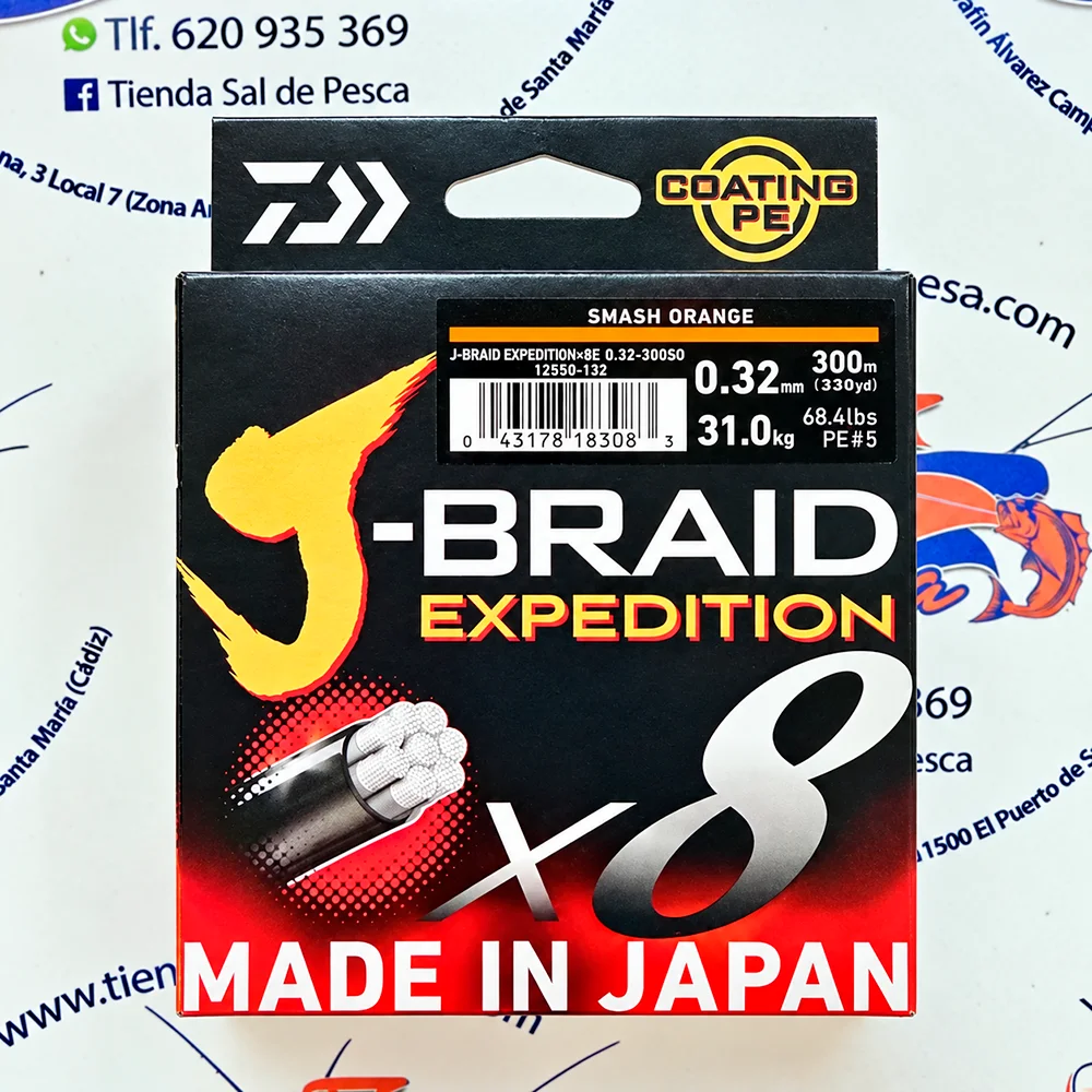 HILO TRENZADO DAIWA JAPAN J-BRAID EXP. 8X 0,32MM. NARANJA 300MT.