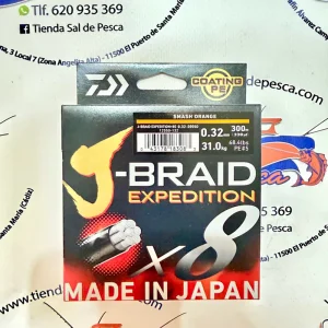HILO TRENZADO DAIWA JAPAN J-BRAID EXP. 8X 0,32MM. NARANJA 300MT.