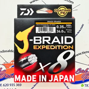 HILO TRENZADO DAIWA JAPAN J-BRAID EXP. 8X 0,35MM. NARANJA 300MT.