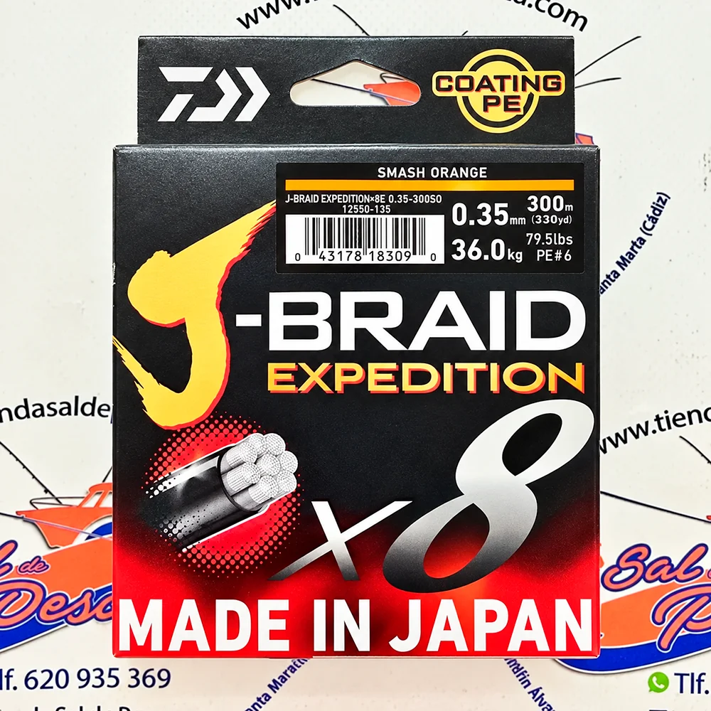 HILO TRENZADO DAIWA JAPAN J-BRAID EXP. 8X 0,35MM. NARANJA 300MT.