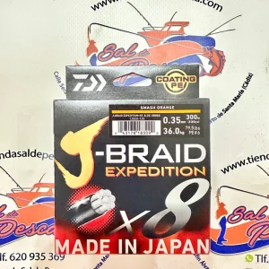 HILO TRENZADO DAIWA JAPAN J-BRAID EXP. 8X 0,35MM. NARANJA 300MT.