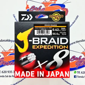 HILO TRENZADO DAIWA JAPAN J-BRAID EXP. 8X 0,42MM. NARANJA 300MT.
