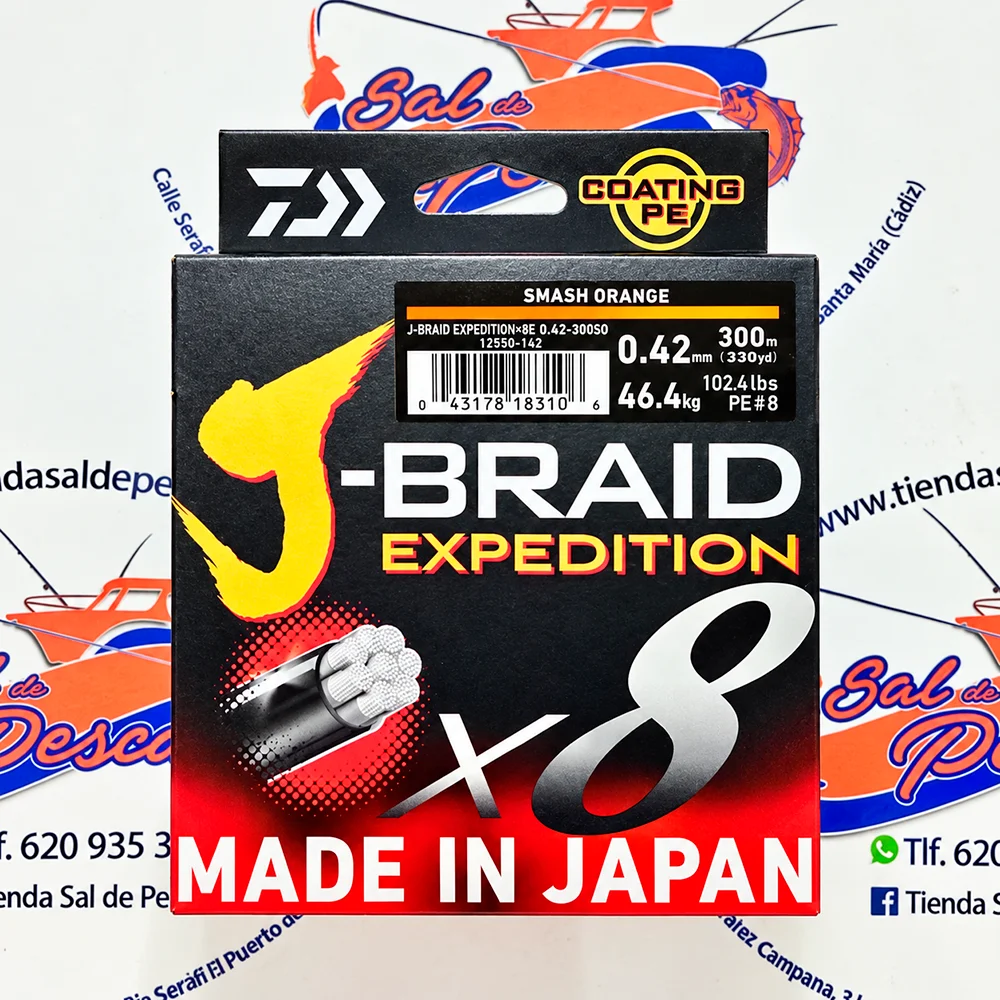 HILO TRENZADO DAIWA JAPAN J-BRAID EXP. 8X 0,42MM. NARANJA 300MT.