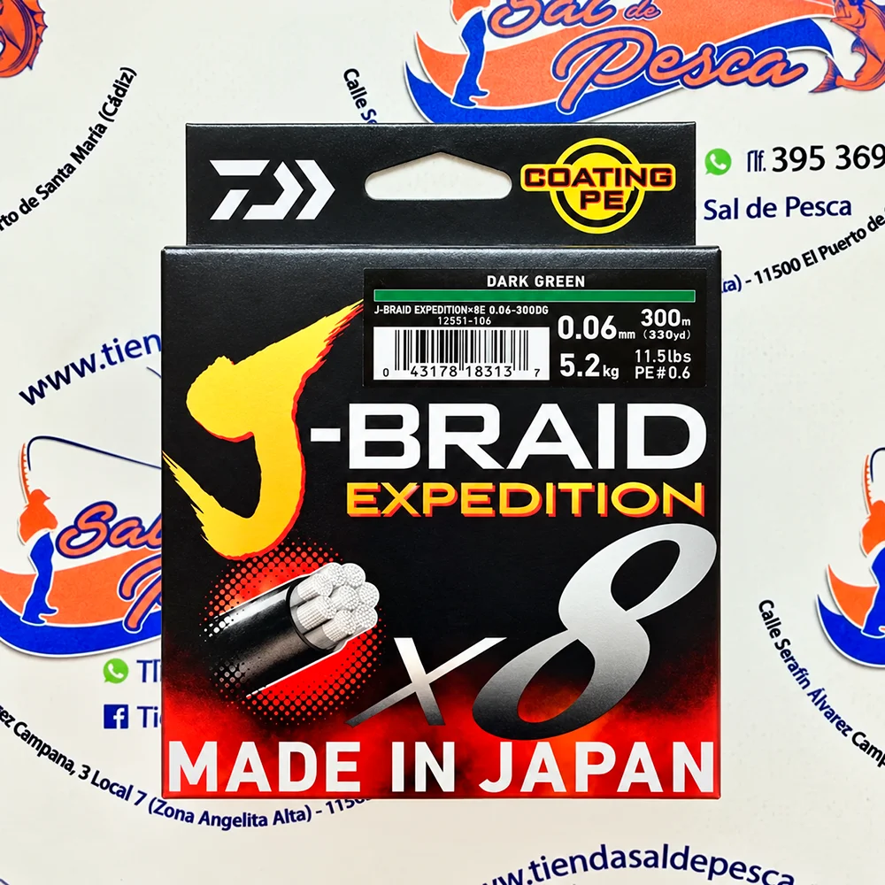 HILO TRENZADO DAIWA JAPAN J-BRAID EXP. 8X 0,06MM. DARK GREEN 300MT.