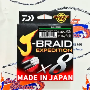 HILO TRENZADO DAIWA JAPAN J-BRAID EXP. 8X 0,32MM. DARK GREEN 300MT.