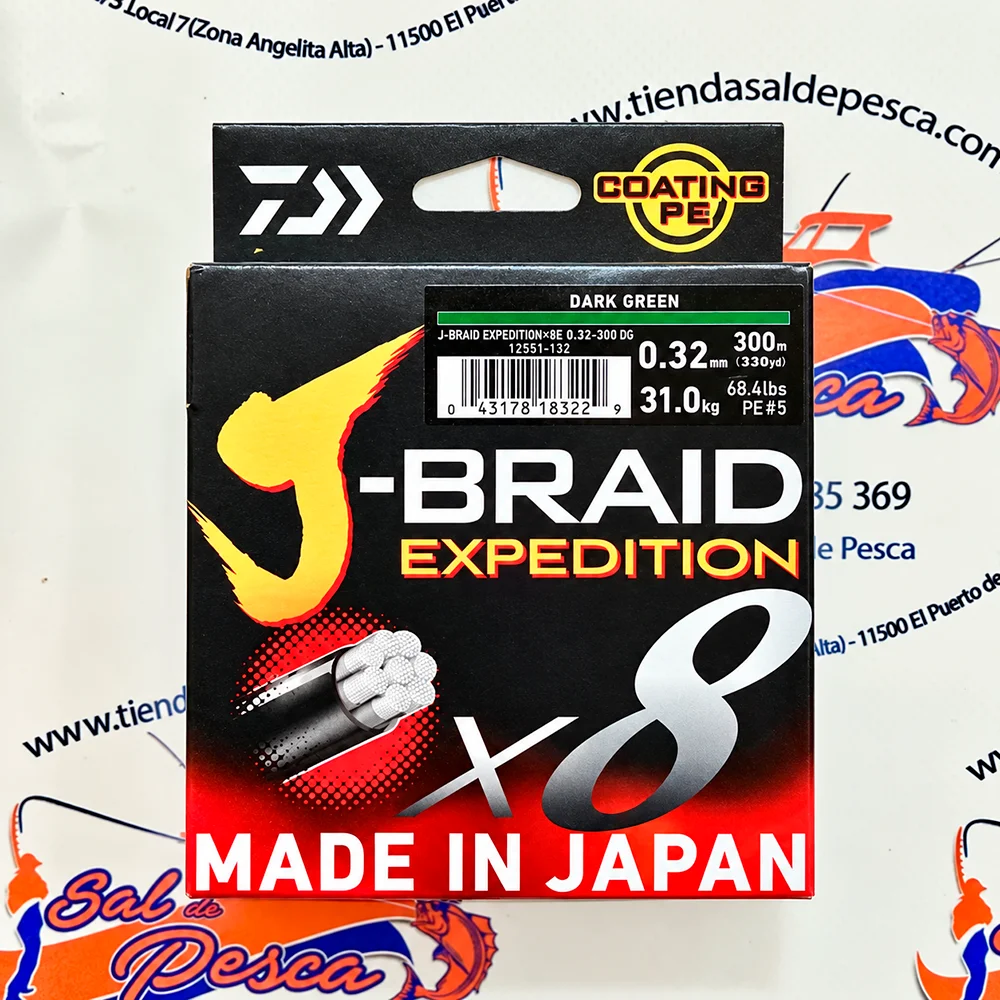 HILO TRENZADO DAIWA JAPAN J-BRAID EXP. 8X 0,32MM. DARK GREEN 300MT.