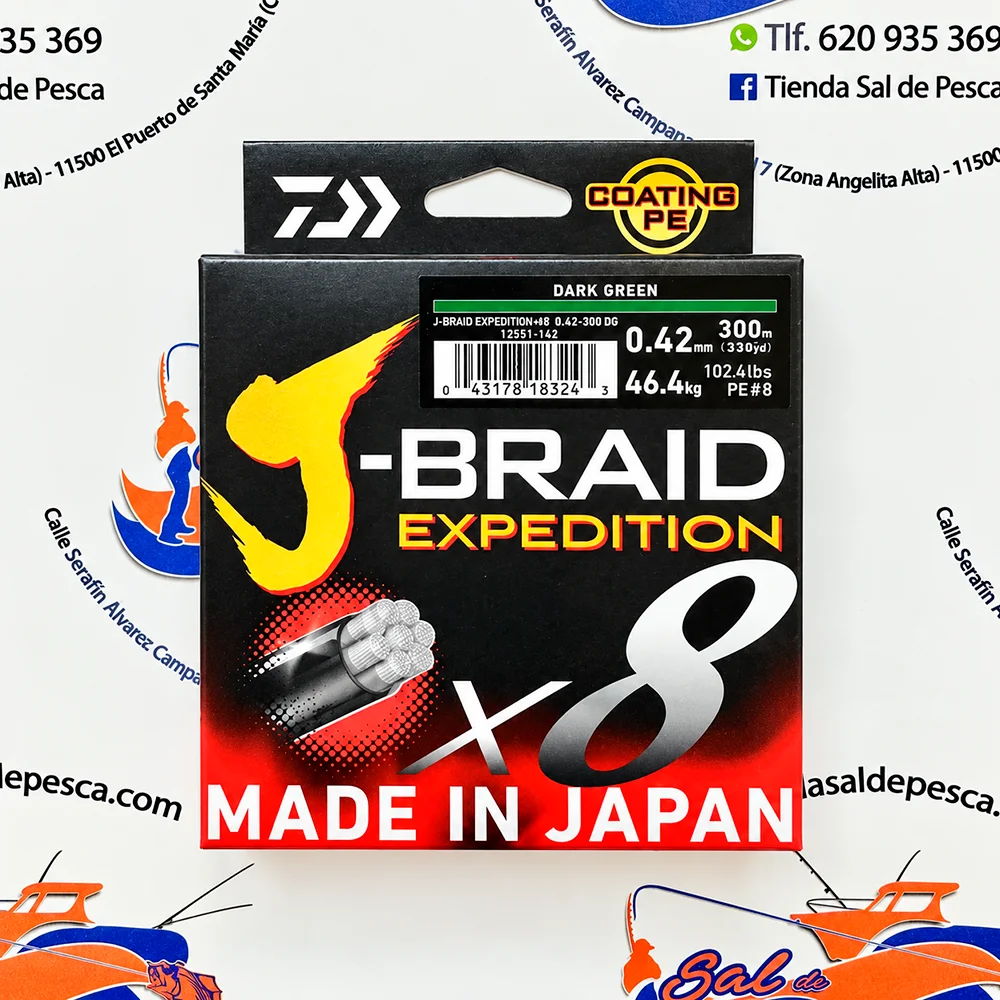 HILO TRENZADO DAIWA JAPAN J-BRAID EXP. 8X 0,42MM. DARK GREEN 300MT.