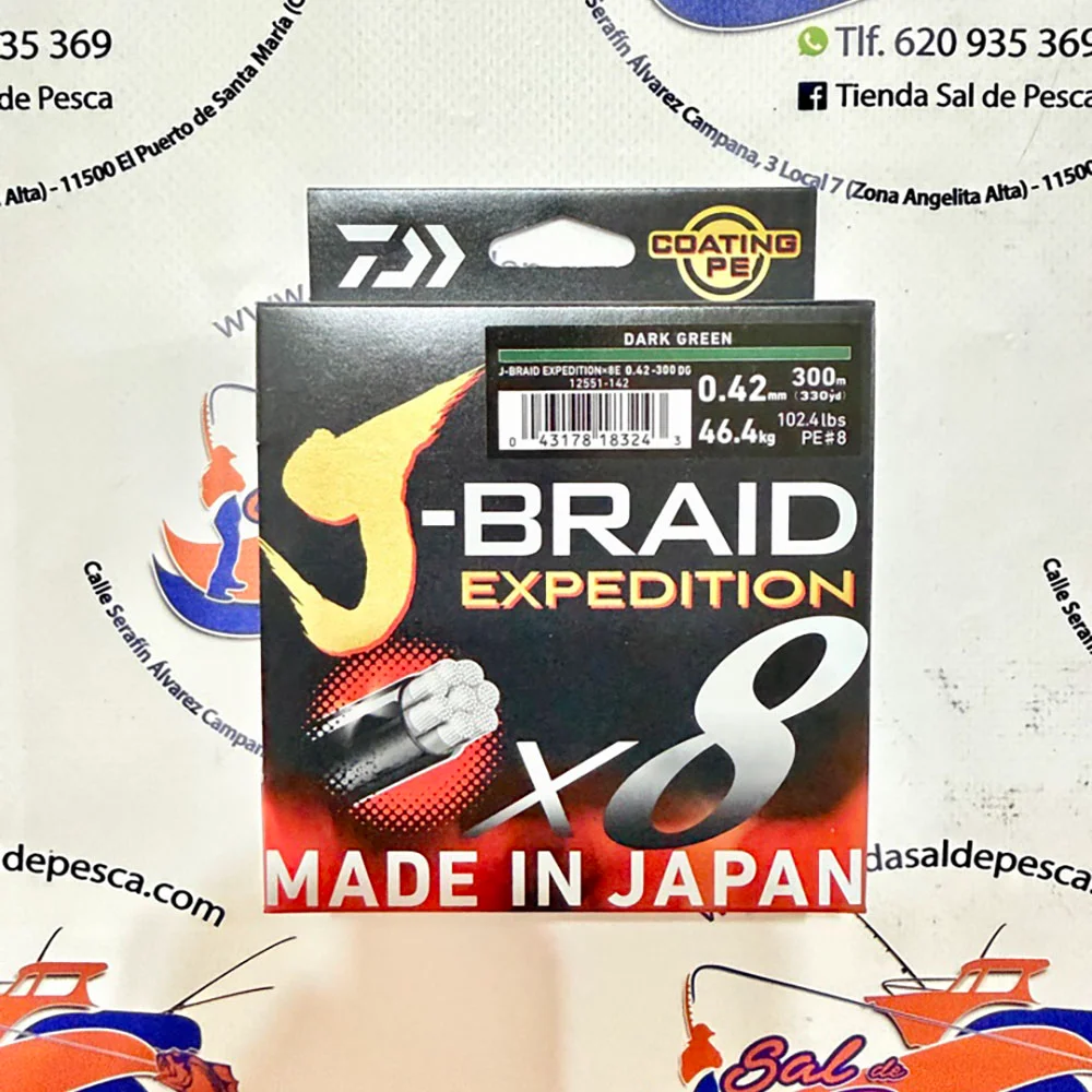 HILO TRENZADO DAIWA JAPAN J-BRAID EXP. 8X 0,42MM. DARK GREEN 300MT.