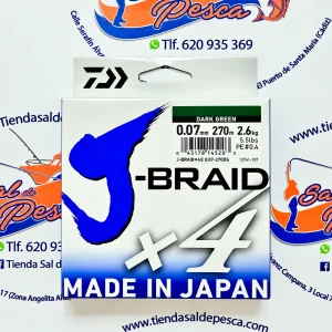 HILO TRENZADO DAIWA JAPAN J-BRAID 4X 0,07MM. VERDE 270MT.